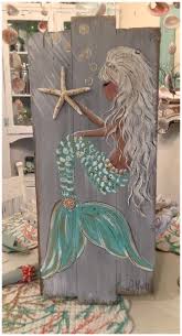 Aqua Mermaid On Old Recycle Wood Fence