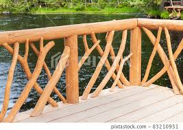 Wooden Railings Of An Empty Footbridge