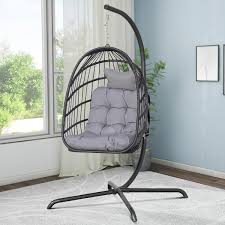 Gray Wicker Porch Swing Egg Chair