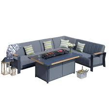 Ashley Gray 8 Piece Aluminum Patio Conversation Fire Pit Set With Cooking Grill