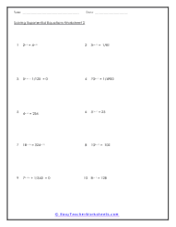 Solving Exponential Equations Worksheets