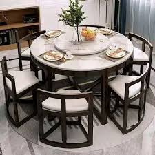 Diyna Marbel Wooden Round Dining Table