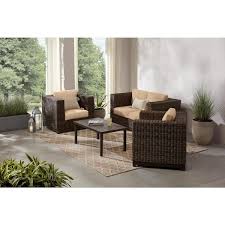 4 Piece Brown Wicker Outdoor Patio