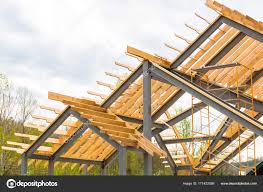 wooden beams construction stock photo