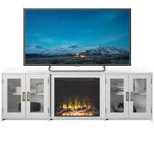 80 In Freestanding Wooden Electric Fireplace Tv Stand In White