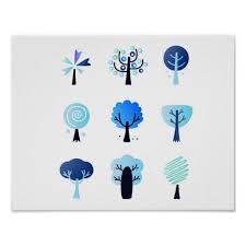 Paper Poster With Winter Trees Blue