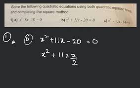 Solve The Following Quadratic Equations