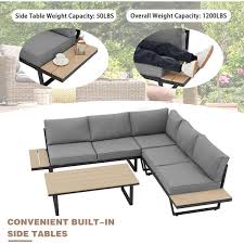 4 Piece Outdoor Conversation Set All Weather L Shaped Metal Patio Sectional Sofa Set With Gray Cushion