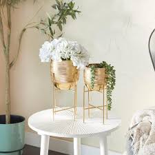 Gold Metal Planter With Removable Stand