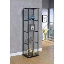4 Shelf Glass Curio Cabinet Black