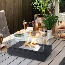13 98 In W X 8 In H Outdoor Portable Smokeless Bio Ethanol Black Fireplace With Realistic Burning