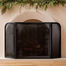 Deco Fireplace Tri Fold Screen Black West Elm