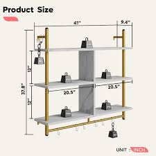 Bestier 41 54 In W X 9 37 In D White Marble 3 Tier Ladder Composite Decorative Wall Shelf With Circular Tube And Hooks