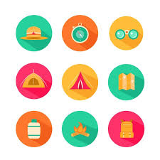 Outdoor Camping Adventure Round Icon Set