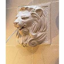 Stone Pink Lion Head Wall Fountain At