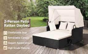 Patio Rattan Daybed With Retractable