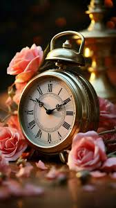 Alarm Clock And A Vintage Rose Flower