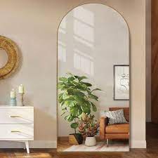 Seafuloy 32 In W X 71 In H Oversized Classic Modern Arch Top Full Length Gold Standing Mirror