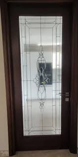 Hinged Glass Panel Wooden Door Dark
