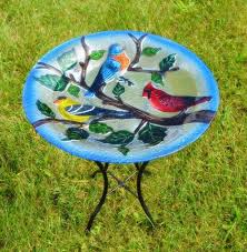 Bird Trio Glass Bird Bath W Stand