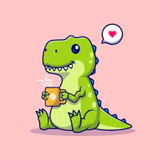 Cute Dinosaur Drinking Hot Coffee