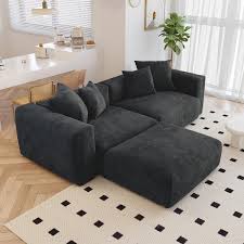 102 2 In W Black Square Arm 3 Seater Corduroy Velvet Free Combination Modular Sofa With Ottoman