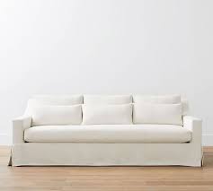 Langston Slipcovered Grand Sofa 101 2x1 Down Blend Wrapped Cushions Performance Heathered Basketweave Ivory Pottery Barn