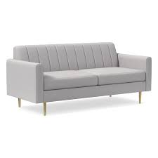 Olive 71 Mailbox Arm Standard Back Sofa Performance Chenille Tweed Frost Gray Brass West Elm