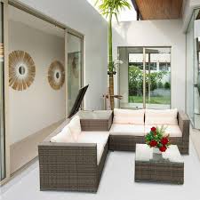 Patio Furniture Set With Beige Cushions