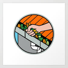 Hand Cleaning Roof Rain Gutter Icon Art