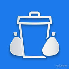 Paper Cut Trash Can Icon Isolated On