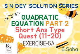 Quadratic Equations Part 2 S N Dey