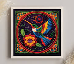 Mexican Art Hummingbird Print Huichol