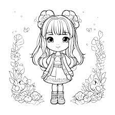Cute Little Girl With Flowers Coloring