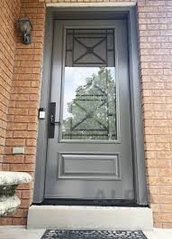 Grey Front Door With 3 4 Panel Glass