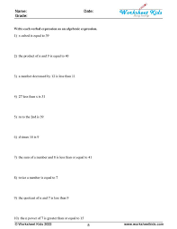 Writing Algebraic Expressions From