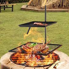 Vevor Campfire Grill Grate Double Layer 3 Section Height Adjustable Fire Pit Grill Grate For Outdoor Open Flame Cooking