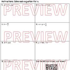 Solving Literal Equations Clue Mystery