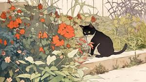 Lofi Cat In Nature Garden Anime Style