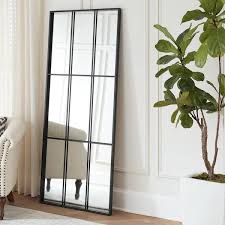 Oversized Black Metal Frame Windowpane Classic Floor Mirror 70 In H X 29 In W