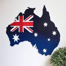 Blue Australia Map Metal Wall Art Decor