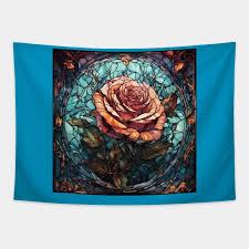 Stained Glass Rose Rose Tapestry
