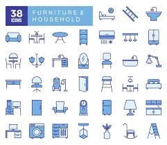 Vector Furniture Blue Color Icon Set