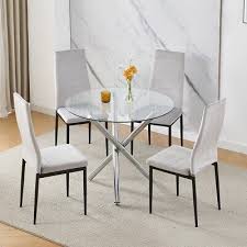 Modern 5 Piece Round Glass Dining Table