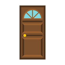 Wooden Door With Arched Glass Icon In