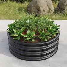 Black 32 08 In Width Metal Round Raised Garedn Bed For Vegetables Outdoor Garden Raised Planter Box