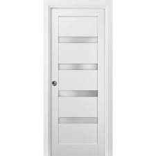 Sartodoors Panel Lite Pocket Door 18 X 96 With Frames Quadro 4113 White Silk With Frosted Opaque Glass Kit Trims Rail Hardware Solid Wood Interior Pantry