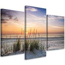 3 Piece Canvas Print Beach Sea Grass