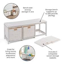 Badger Basket Kid S Storage Bench With Woven Top And Baskets White