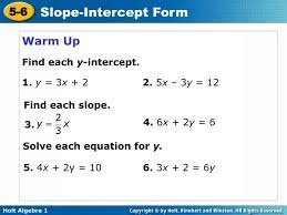 Ppt Warm Up Find Each Y Intercept 1